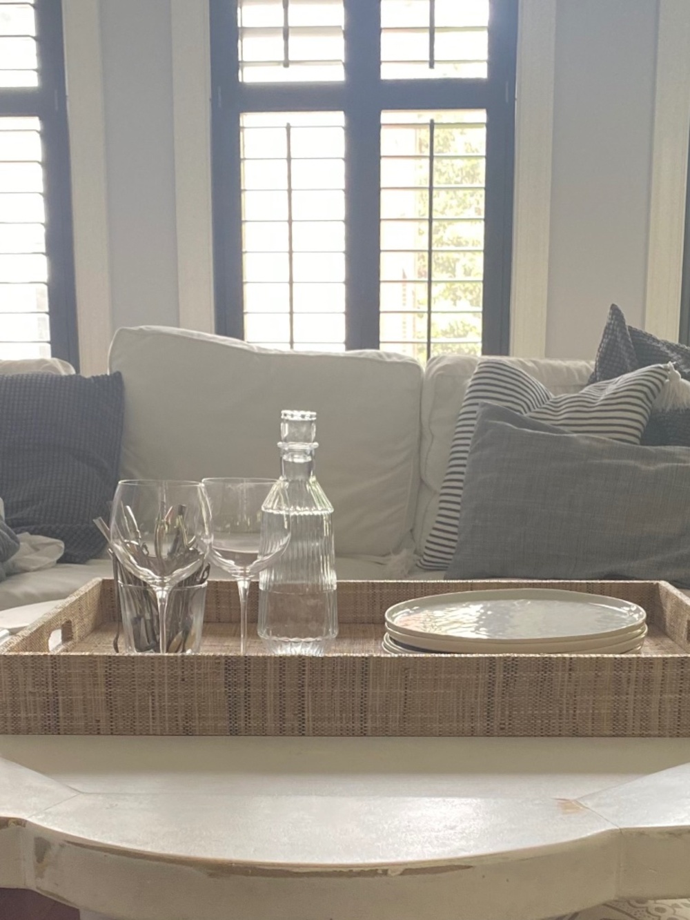 West Elm Large Raffia Wrapped Tray 28” x 18”
